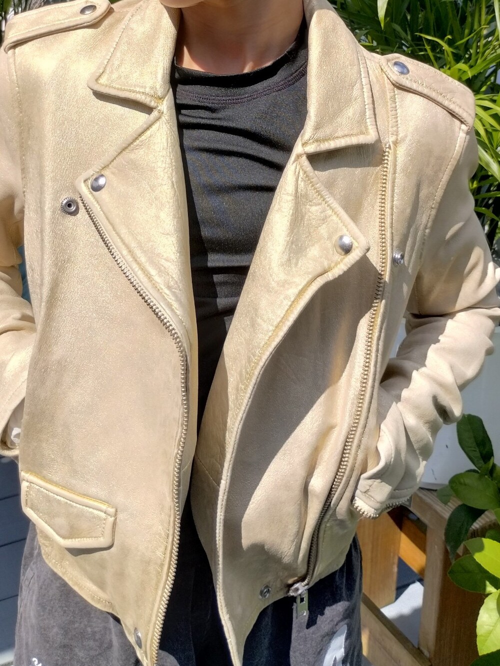 IRO Cream Gold Pinkish Tone Biker Jacket XS